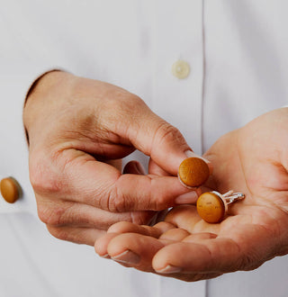 Tan leather cufflinks by Parkin & Lewis