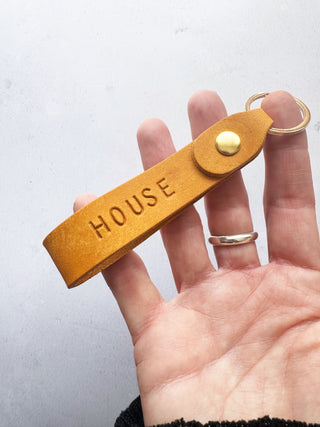 Personalised leather keyring in  yellow Parkin & Lewis
