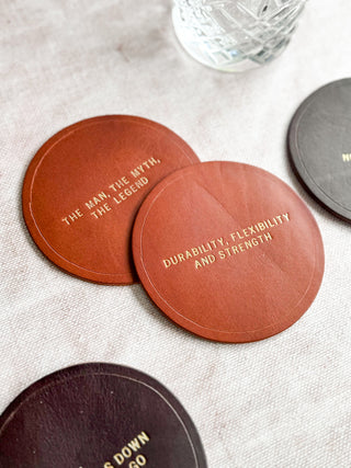 Luxe 3rd Wedding Anniversary Leather Coasters, Father's Day Gift.