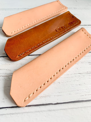 Handstitched leather pen holder