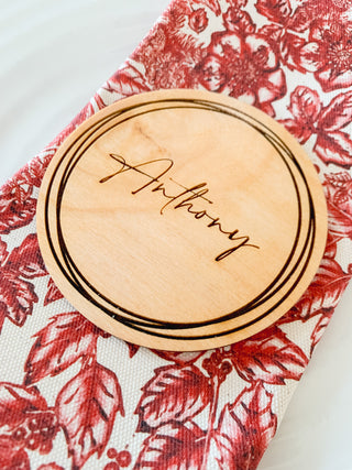 Cherry Wooden Personalised Coaster Place Setting