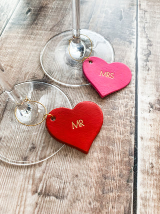 Personalised Valentines Day Leather Heart Wine Glass Charm.