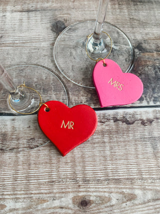 Personalised Valentines Day Leather Heart Wine Glass Charm.