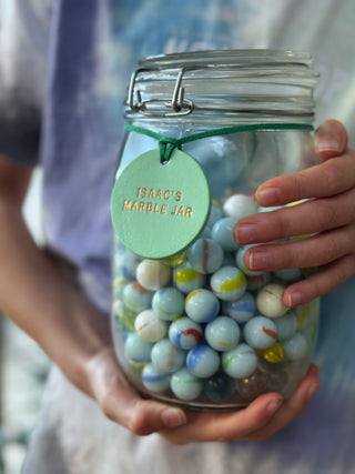 Personalised Leather Reward Jar Label For Kids.