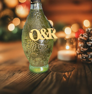 Metallic Couples Initial Leather Anniversary Bottle Tag