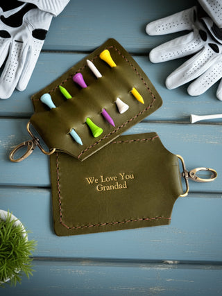 Personalised Leather Chocolate Brown Golf Tee Holder