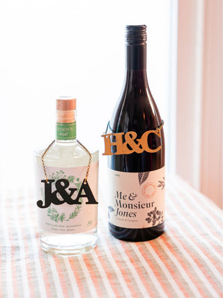 Metallic Couples Initial Leather Anniversary Bottle Tag