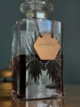 Hexagon Leather Bottle Tag - Personalised gifts for the home - gifts for the bar - little extra gifts - Father’s Day gifts