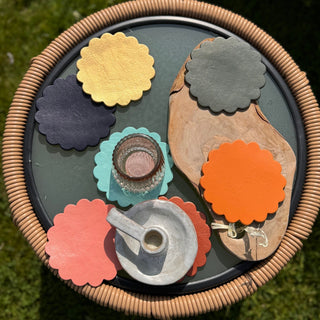 Scalloped Painted Leather Coasters, Perfect Gift for the Home