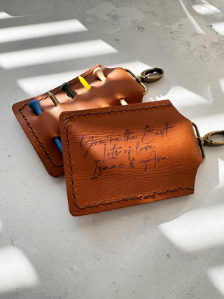 Engraved Personalised Leather Tan Golf Tee Holder