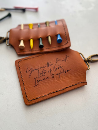 Engraved Personalised Leather Tan Golf Tee Holder