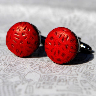 Red lazer cut leather cufflinks