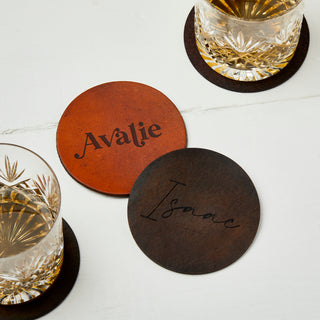 Engraved Leather Name Coaster