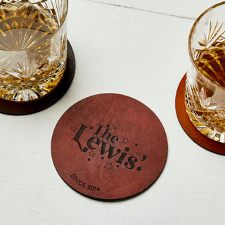 Retro Style Couples Anniversary Leather Coaster