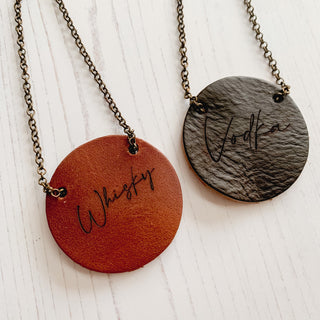 script font leather tags for decanters