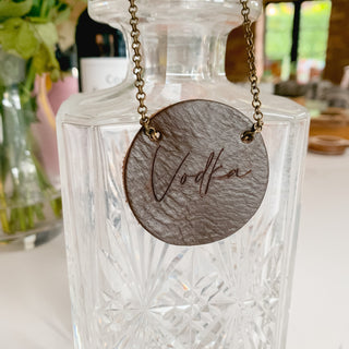 chocolate brown leather tag for decanter