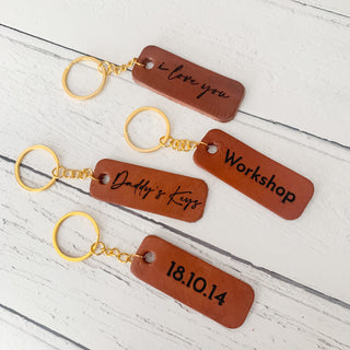 cognac leather engraved keyfob