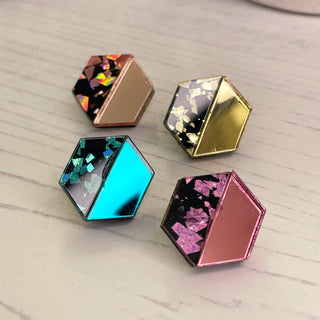 Hexagon studs with glitter detail by Bright Smoke