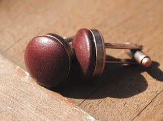 Vintage Bronze Ox Blood Leather Cufflinks