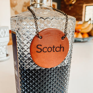 Engraved Leather bottle tag, bottle necklace for whisky