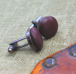 Vintage Bronze Ox Blood Leather Cufflinks