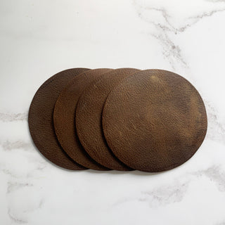 Blank Dark Tan Leather Circle Coasters, Handmade Real Leather Coaster Set, Anniversary Gift, Circle Coasters,