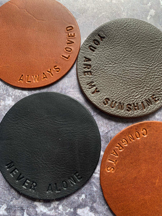Classic Hand Stamped Leather Coasters - Gifts for the home, new home gifts, Father's day gift, personalised home office gift