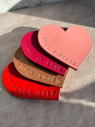 Personalised Leather Love Friendship Heart Coaster, perfect mother's day gift.