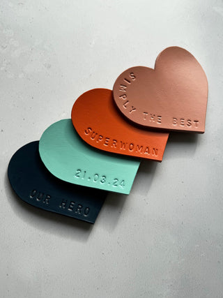 Personalised Leather Love Friendship Heart Coaster, perfect mother's day gift.