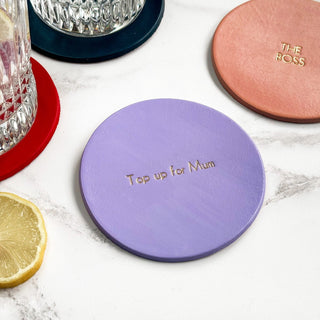 Hand painted leather coaster - Personalised leather gifts - Hand painted gifts for the home - Gifts for the home.