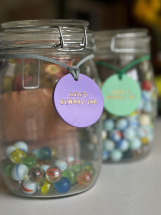 Personalised Leather Reward Jar Label For Kids, Children Treat Tin Tag.