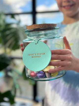 Personalised Leather Easter Jar Label For Kids, Children Easter Basket Tag.