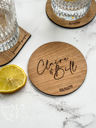 5th Anniversary Wooden Personalised Coaster, perfect gift for couples, wedding anniversary gift.