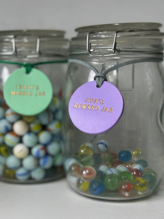 Personalised Leather Reward Jar Label For Kids, Children Treat Tin Tag.