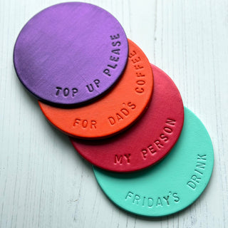 Metallic Hand Stamped Leather Coasters - Gifts for the home, new home gifts, mothers day gift, personalised home office gift