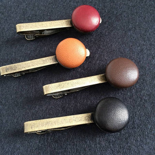 Vintage Leather brass tie clip- great for weddings