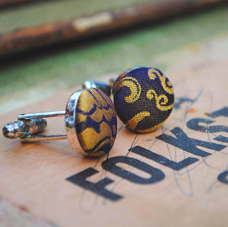 Purple and Mustard silk covered cufflinks