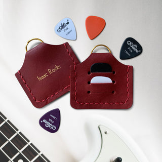 Dark Red Personalised Plectrum Holder Keyring