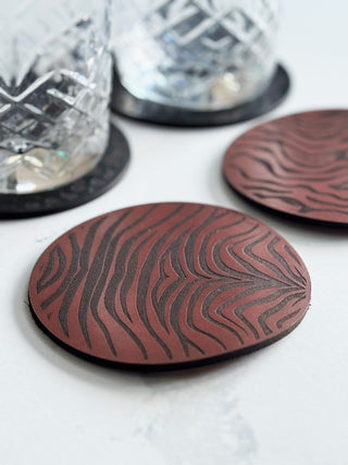 Unleash the Wild with Our Leather Laser Engraved Animal Print Coasters!