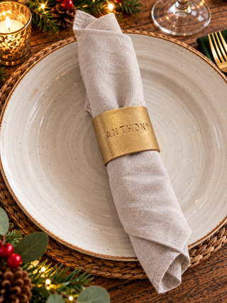Luxury Christmas Personalised Hand Stamped Leather Napkin Rings