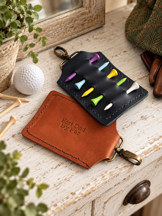 Personalised Leather Chocolate Brown Golf Tee Holder