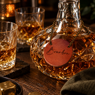 Engraved Leather bottle tag for decanter