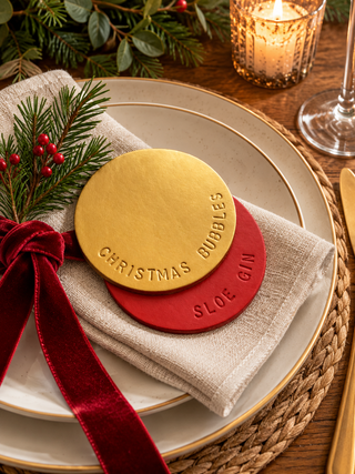 Christmas Personalised Hand Stamped Leather Coasters