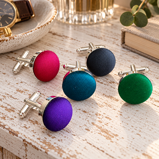 Green Pure Silk Covered Cufflinks, perfect for weddings, gorgeous groomsmen gifts.