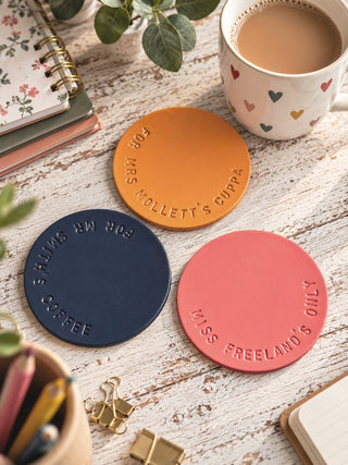 Personalised Leather Hand Stamped Coaster For Teacher