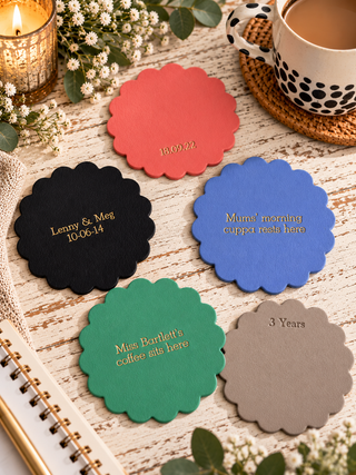 Personalised Scalloped Painted Leather Coasters
