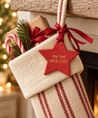 Nice List Leather Label for Stocking or Christmas Eve Basket.