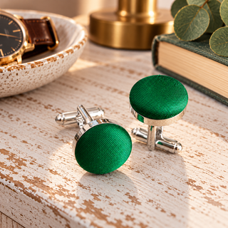 Green Pure Silk Covered Cufflinks, perfect for weddings, gorgeous groomsmen gifts.