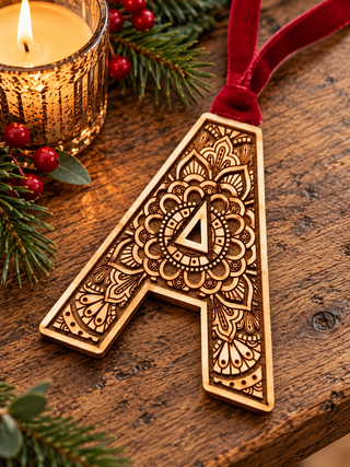 Monogram Mandala Wooden Christmas Decoration