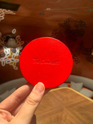 Chilli Red Leather Coaster with Debossed Logo for The Clandesti.